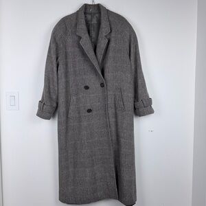 Roma Double-Breasted Gray Plaid Long Trench Coat